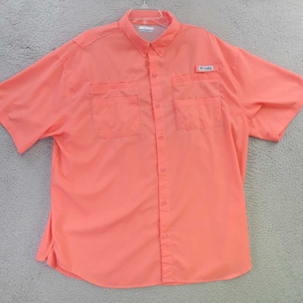 Columbia PFG Shirt Mens 2XL Pink Solid Vented Short Sleeve Fishing